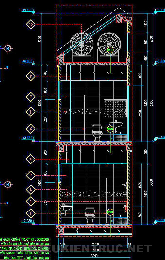 39. Bản vẽ chi tiết vệ sinh 1300x3000