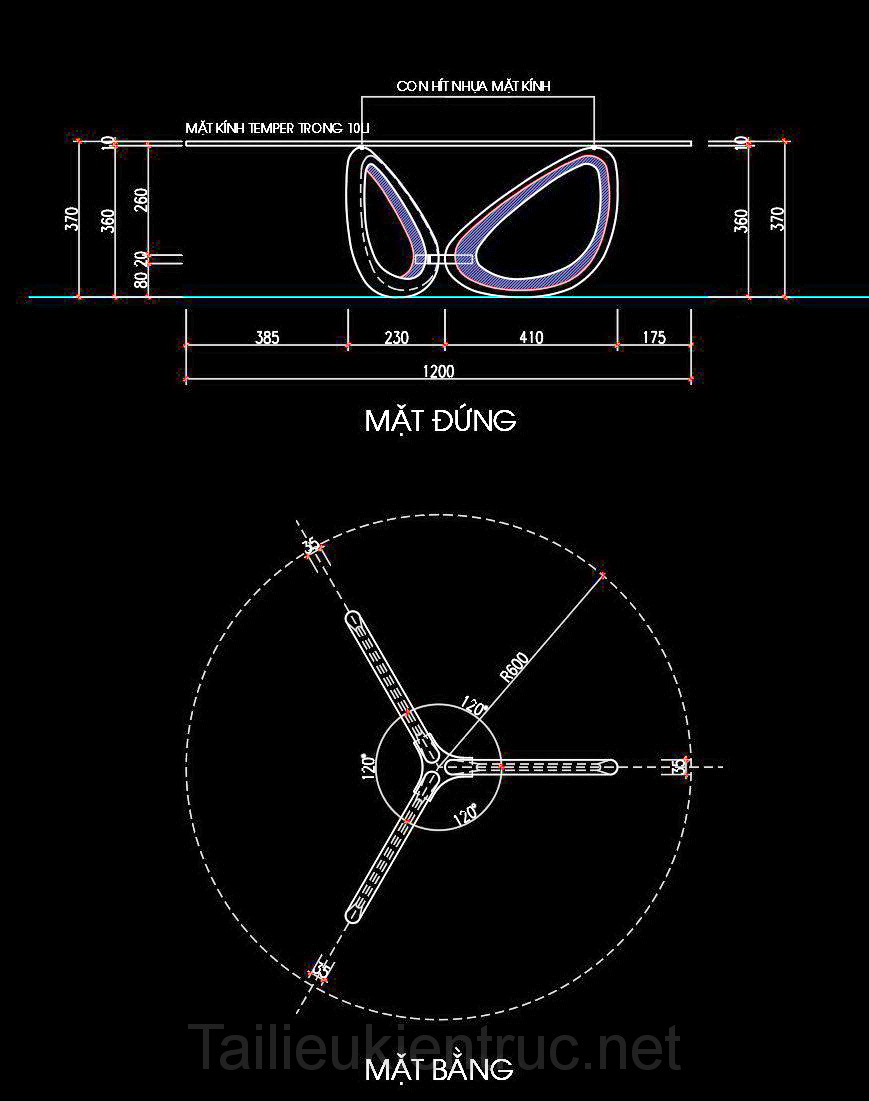 74. Bản vẽ chi tiết bàn trà gỗ kính hình tròn tải miễn phí