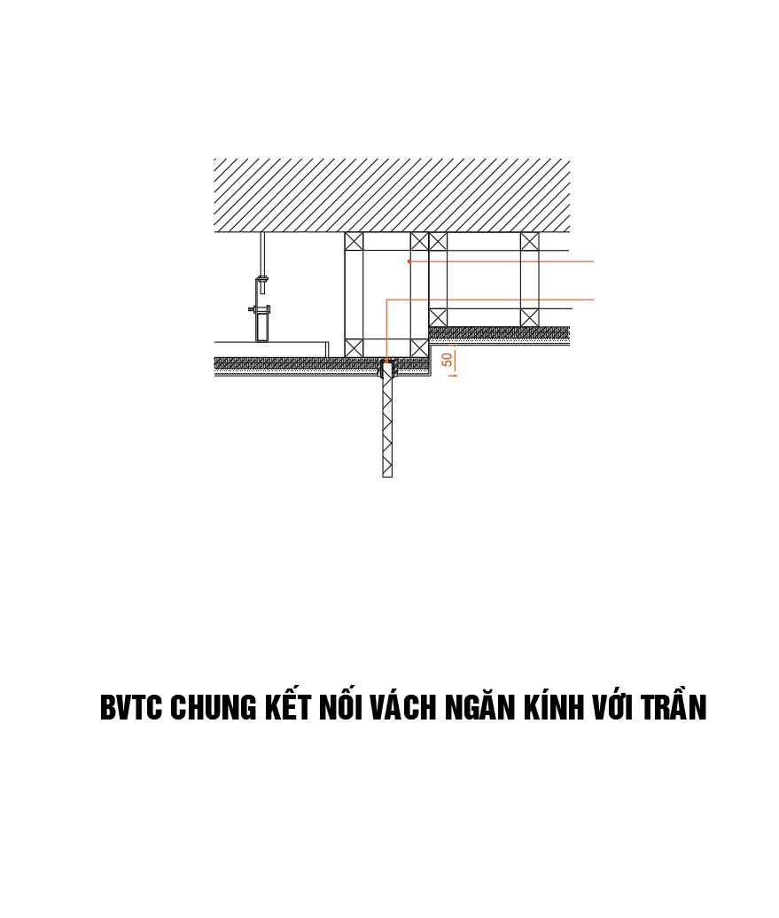 14. Chi tiết vách ngắn kính và trần giật cấp