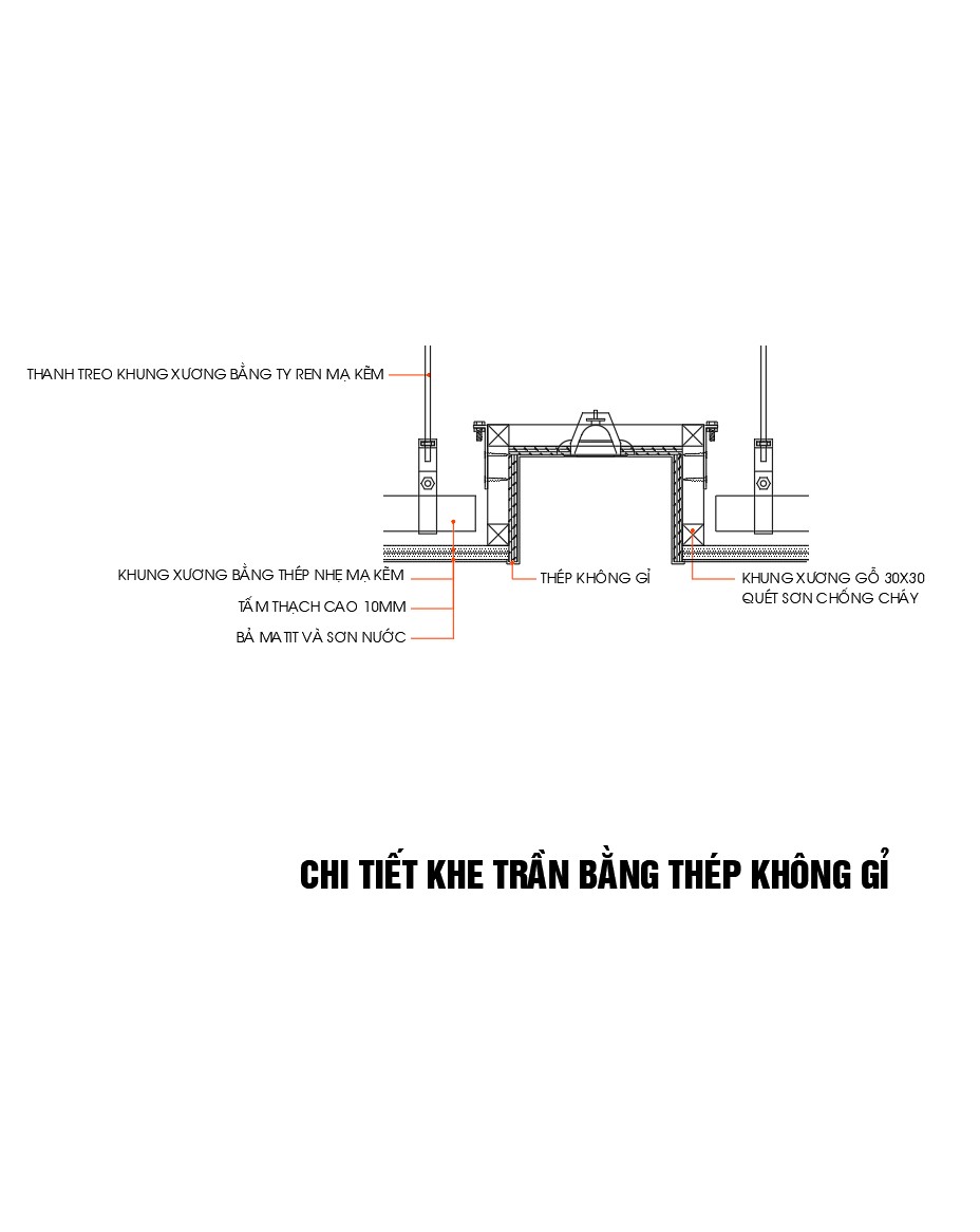 21. Chi tiết khe trần bằng thép không gỉ