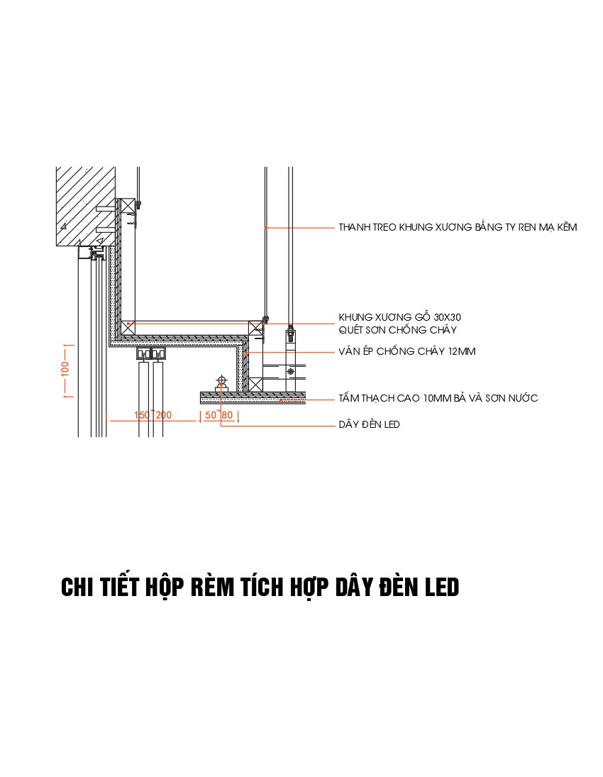 22. Chi tiết hộp rèm tích hợp hắt Led