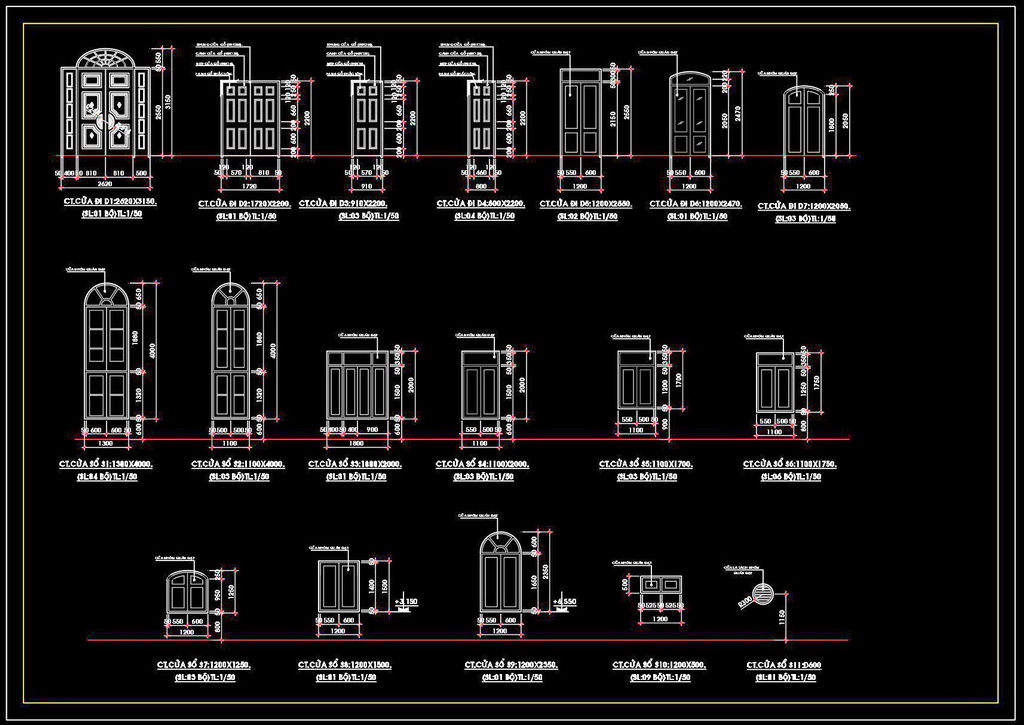 57. Bản vẽ mặt đứng cửa đi cửa sổ miễn phí