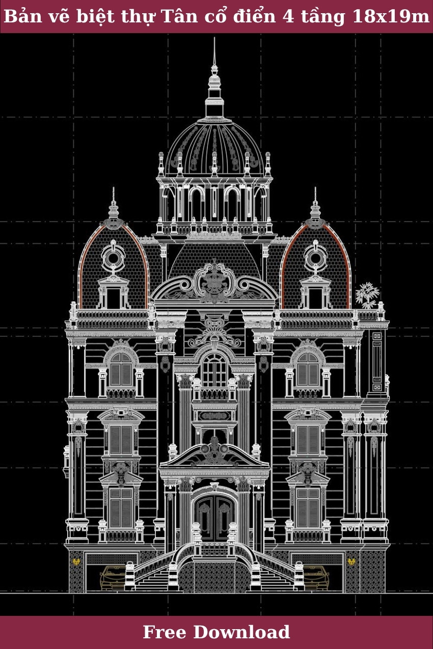46. Bản vẽ biệt thự tân cổ điển 4 tầng miễn phí