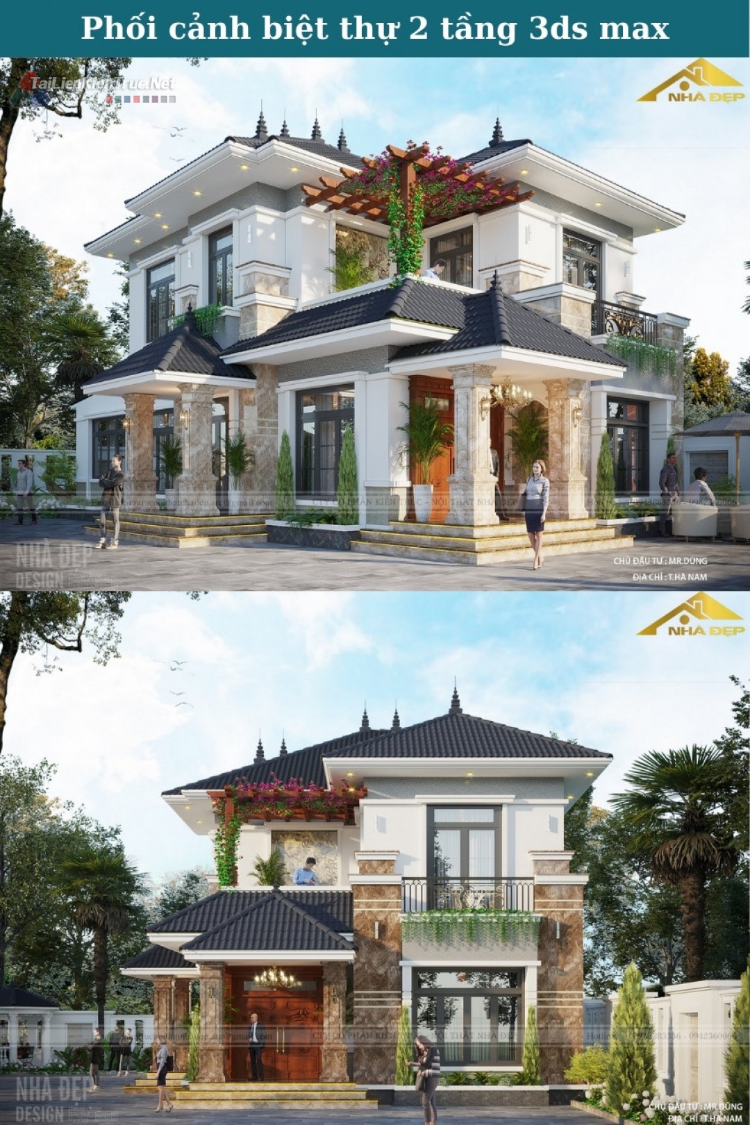 226. File 3ds Max Biệt Thự 2 Tầng Mái Nhật Hiện Đại – Full Setting Ánh Sáng & Vật Liệu