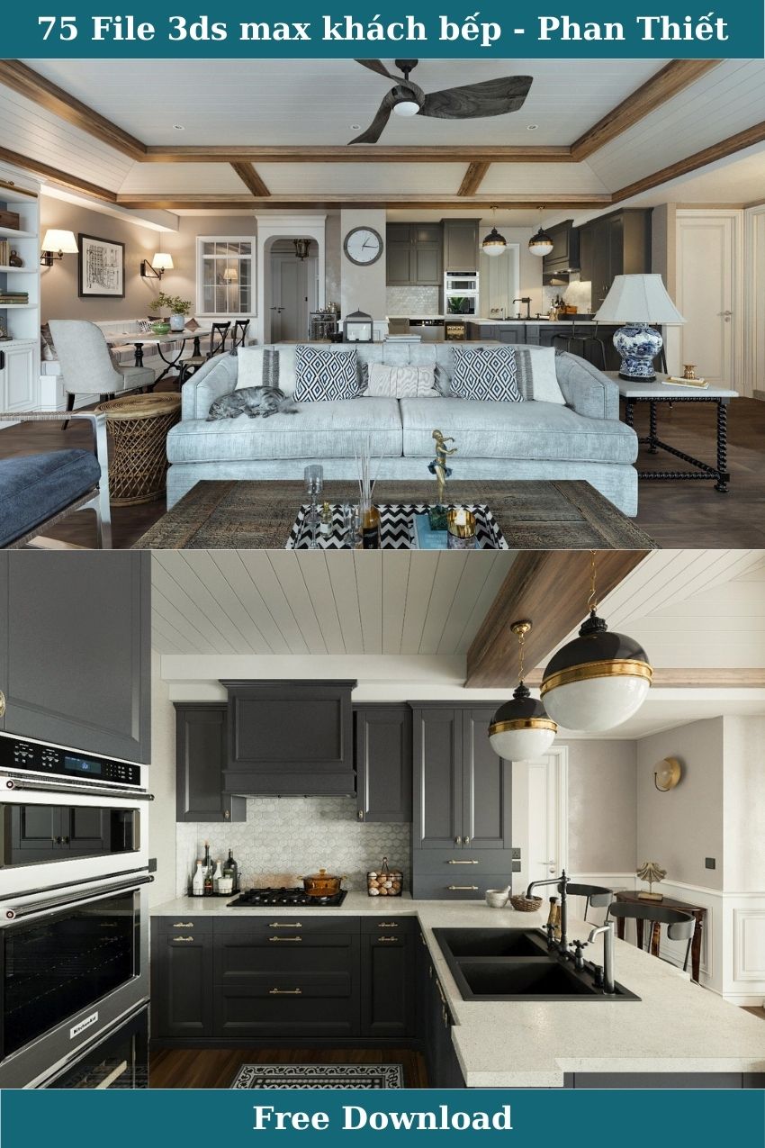 75. Thiết kế 3d nội thất phòng khách bếp bởi Phan Thiết file 3ds max