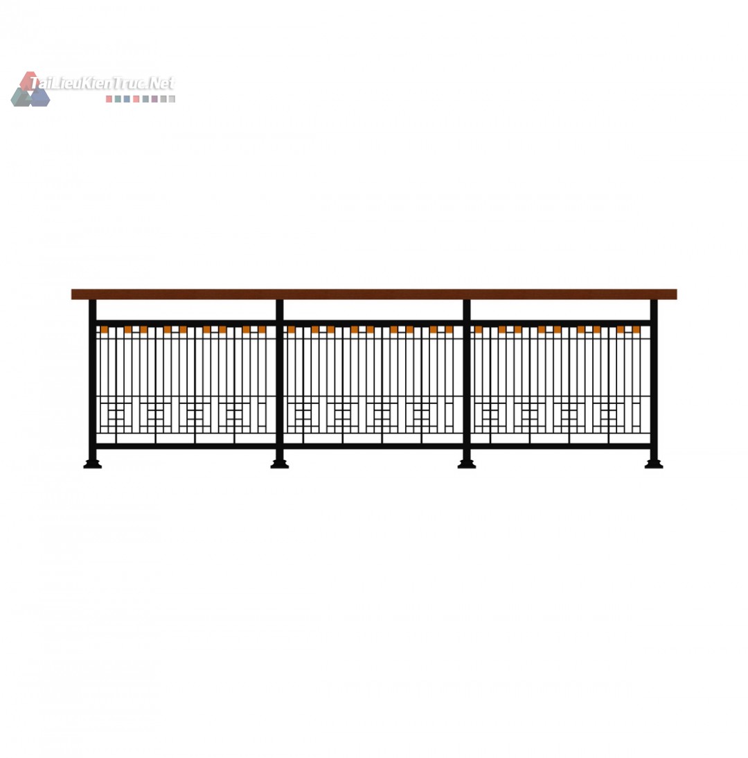 113. Model sketchup lan can sắt tay vịn gỗ