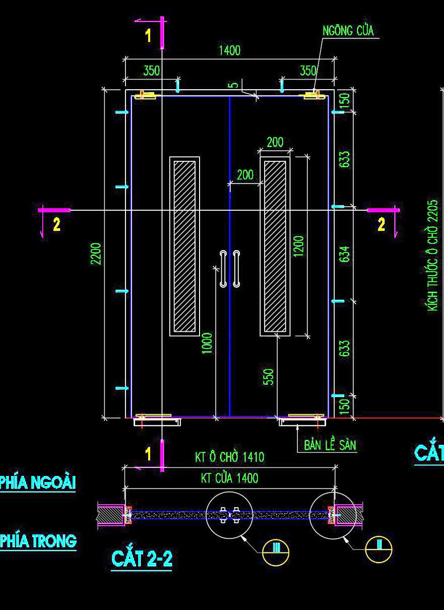 64. Bản vẽ chi tiết cửa chống cháy 1400x2200
