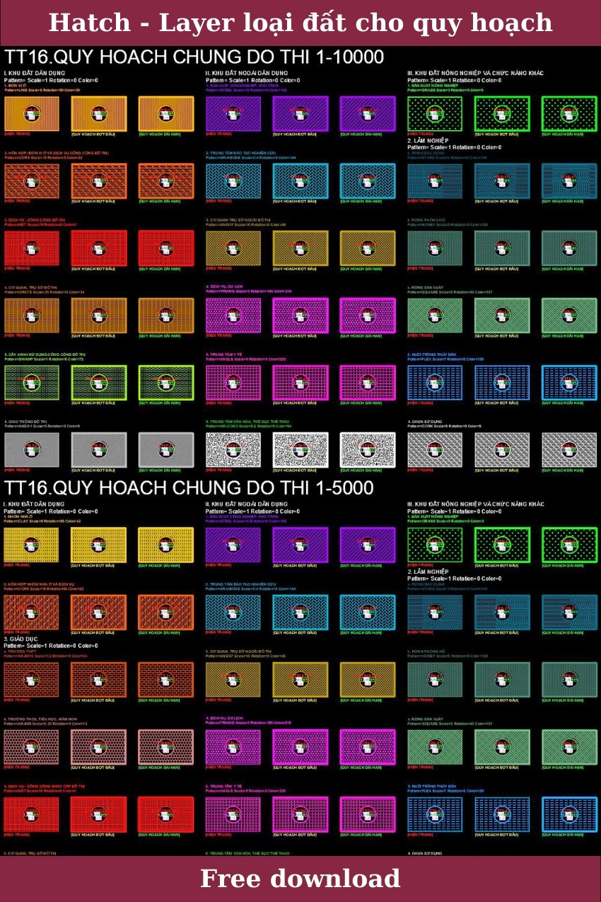 10. File Autocad hatch, layer, loại đất cho quy hoạch tải miễn phí