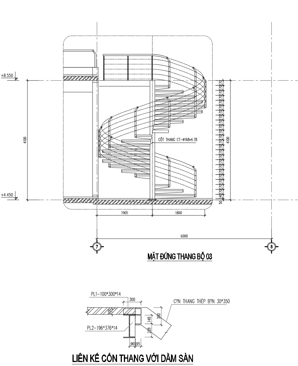 31. Bản vẽ chi tiết thang sắt tròn