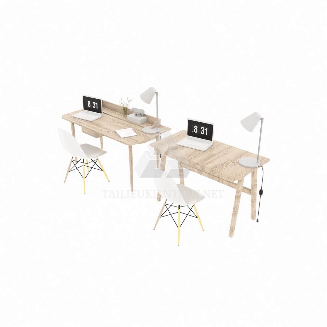 19. Bàn học gỗ tự nhiên hiện đại file sketchup