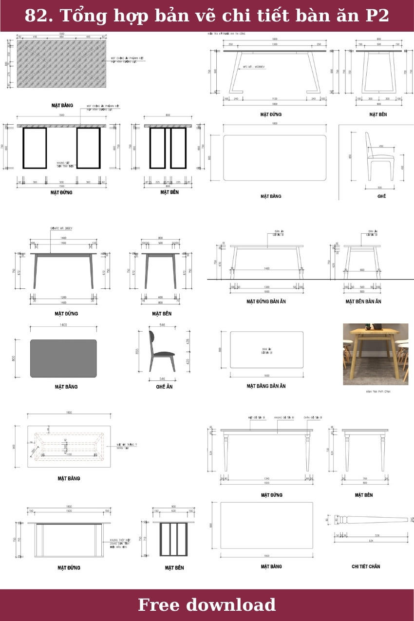 82. Tổng hợp bản vẽ chi tiết bàn ăn P2