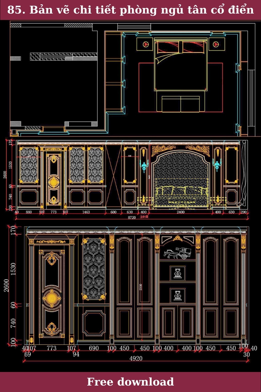 85. Bản vẽ chi tiết phòng ngủ tân cổ điển tải miễn phí
