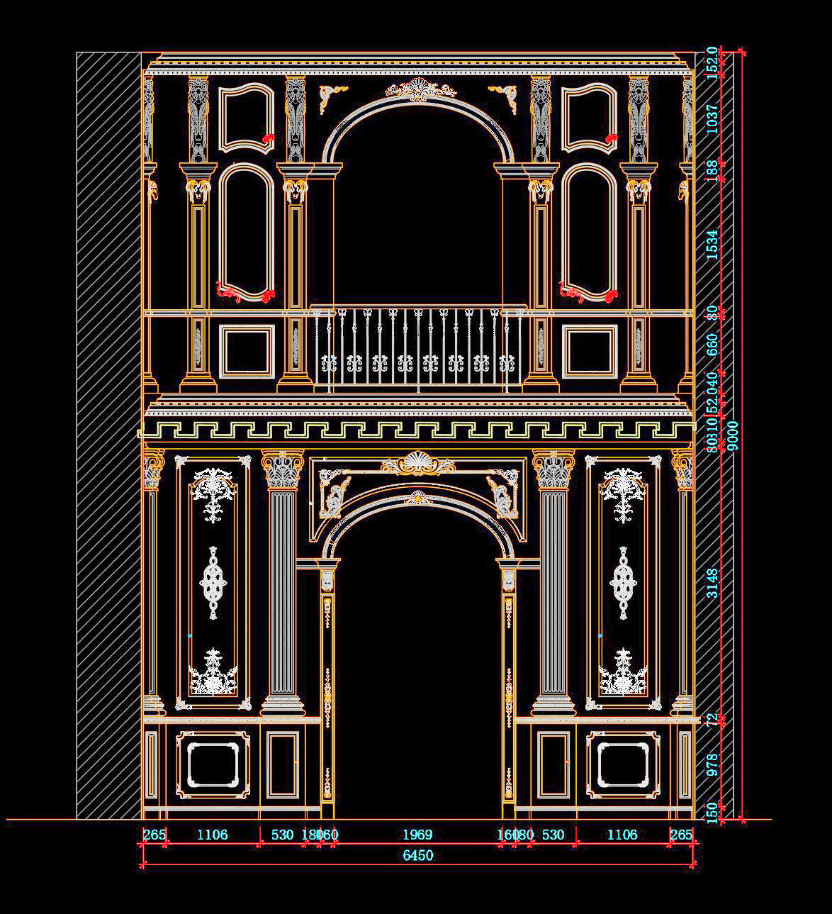 47. Bản vẽ chi tiết tường nội thất cổ điển