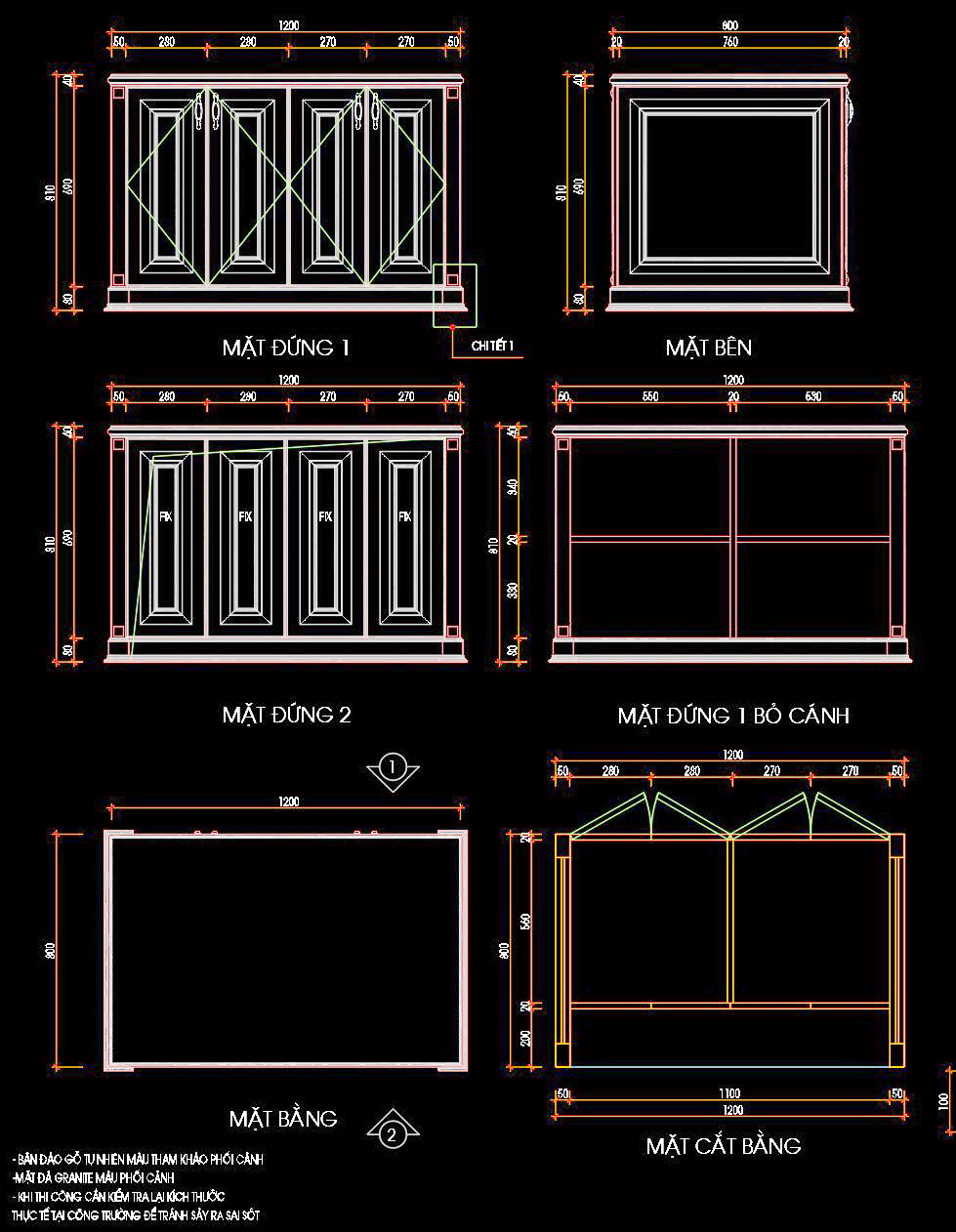 89. Bản vẽ chi tiết bàn đảo và ghế
