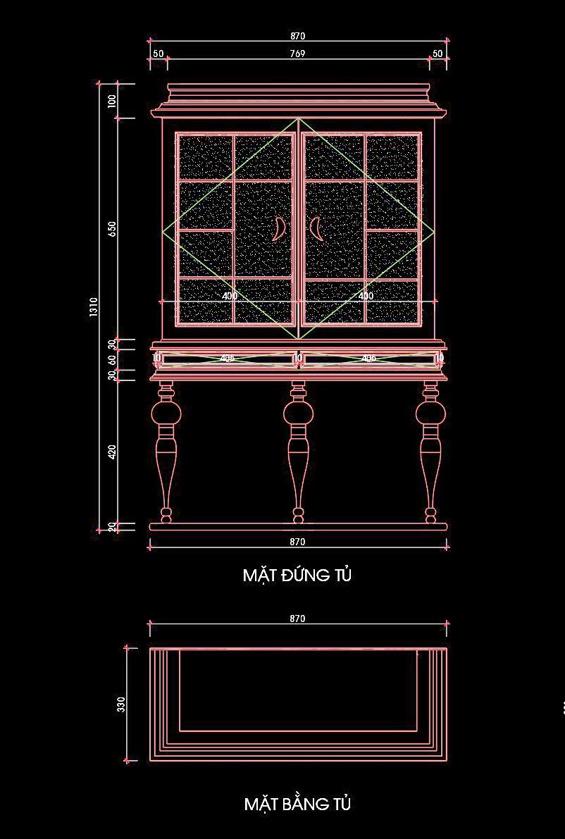 90. Bản vẽ autocad chi tiết tủ trưng bày tân cổ điển