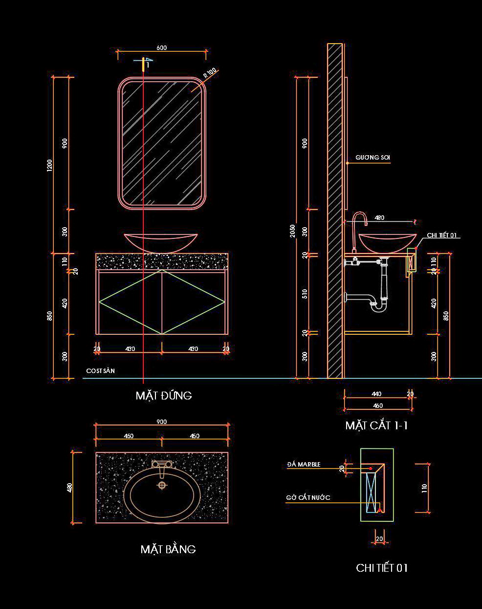 101. Bản vẽ chi tiết tủ lavabo hiện đại