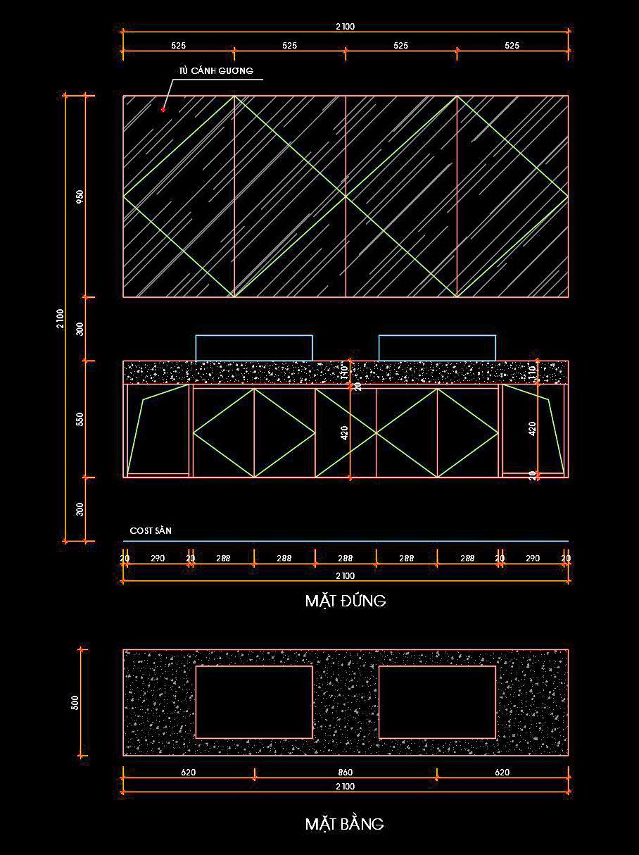 102. Bản vẽ chi tiết tủ lavabo master