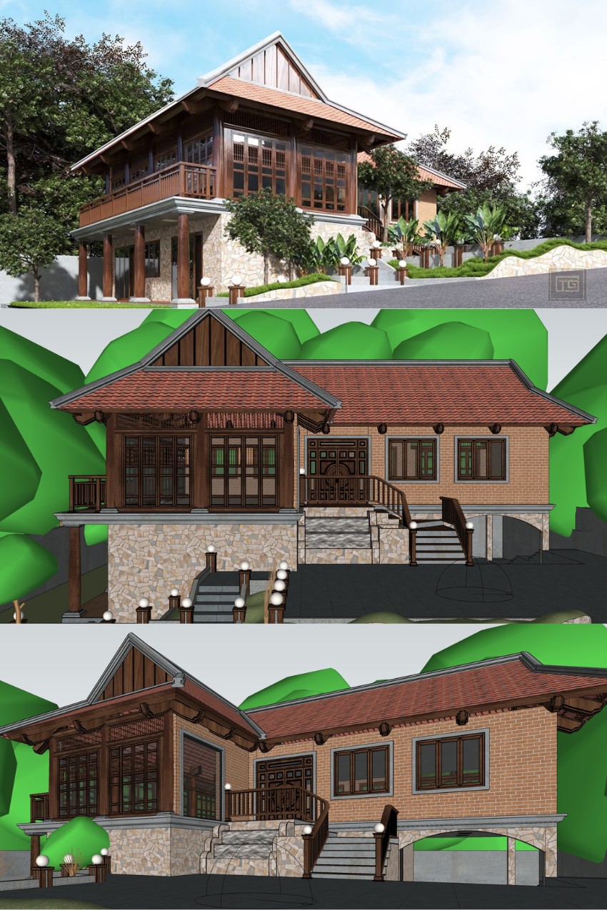 2. Phối cảnh sketchup nhà sàn thiết kế bở XuanKhanh