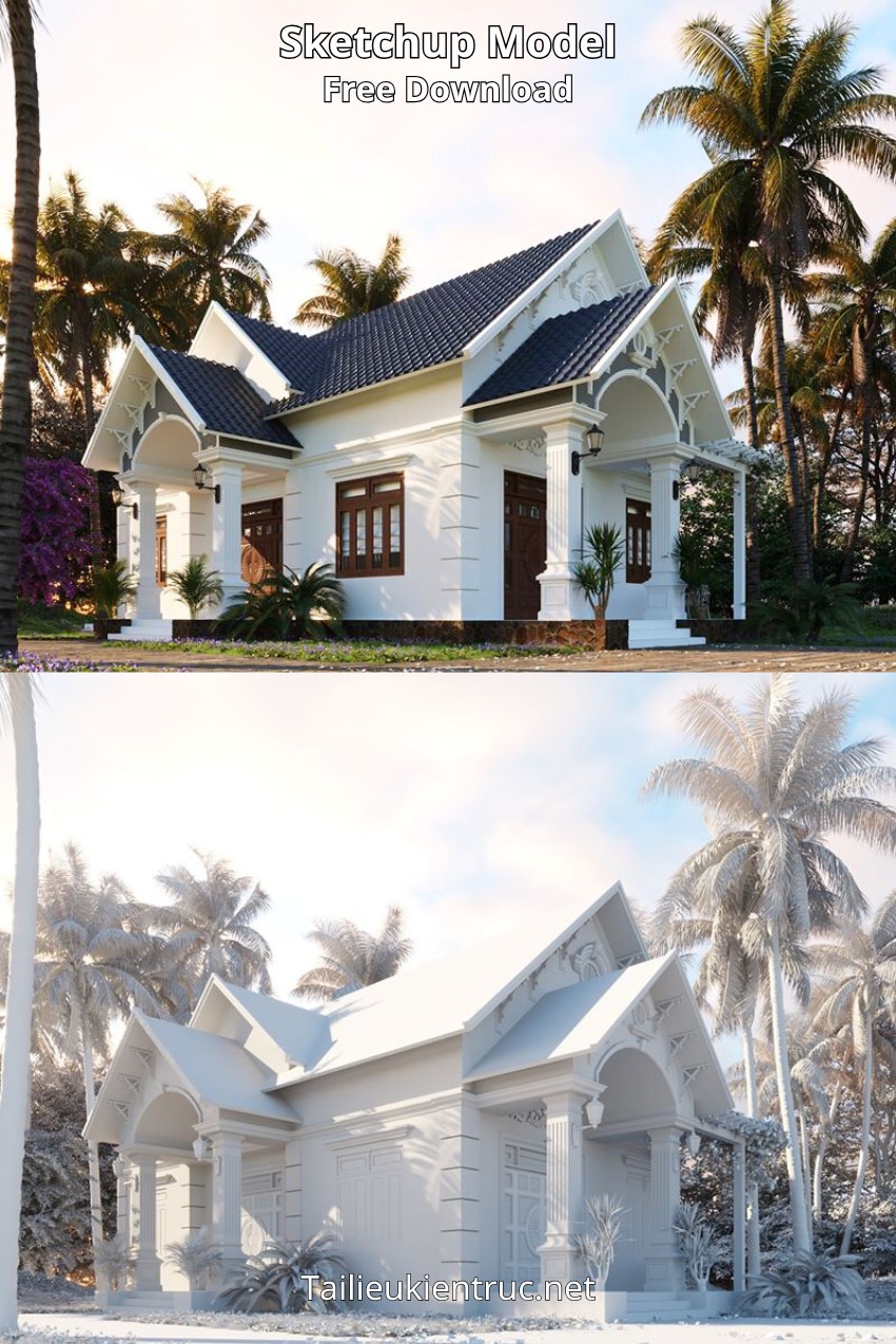 15. Phối cảnh nhà cấp 4 mái thái file Sketchup bởi Ngan Nguyen