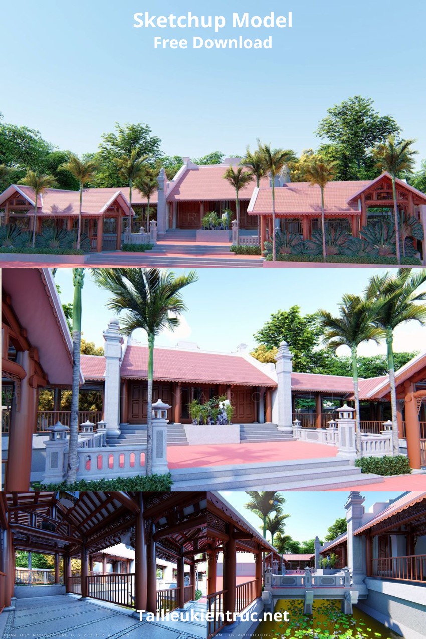 18. Phối cảnh Sketchup kiến trúc truyền thống tác giả Pham Huy