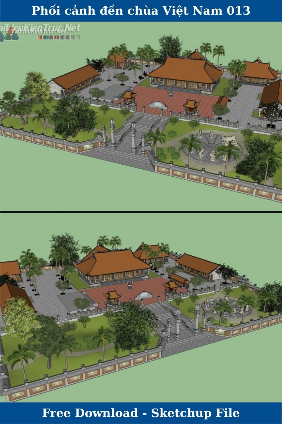 Phối cảnh 3d Sketchup Đền Chùa - Việt Nam 13