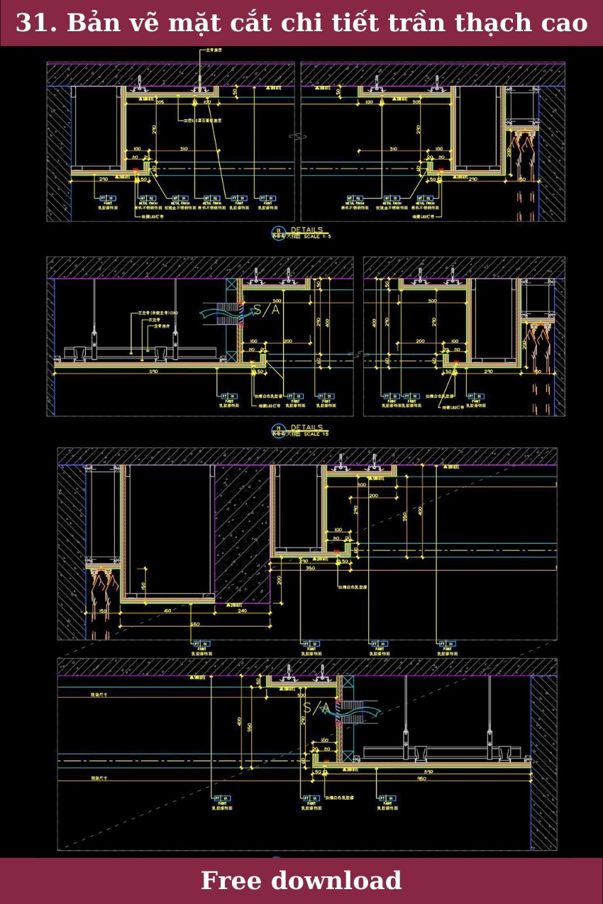 31. Bản vẽ mặt cắt chi tiết trần thạch cao