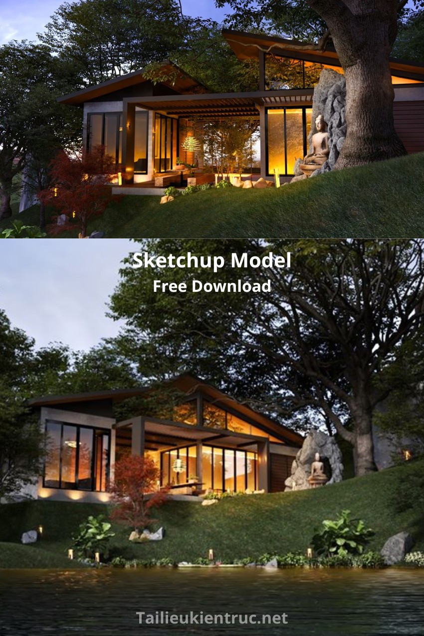 26. Phối cảnh Sketchup nhà vườn 1 tầng hiện đại tác giả Nguyen Dinh Quoc