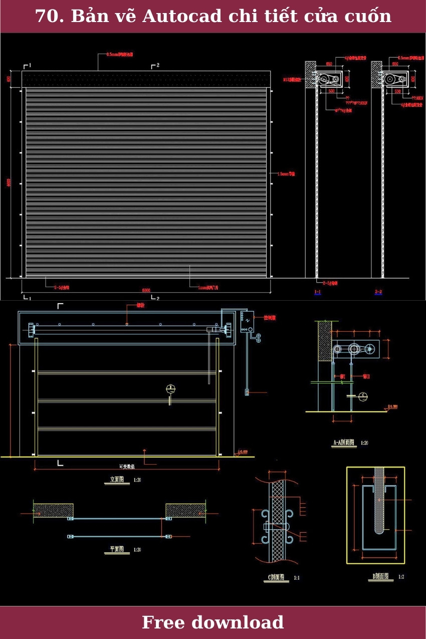 70. Bản vẽ Autocad chi tiết cửa cuốn tải miễn phí