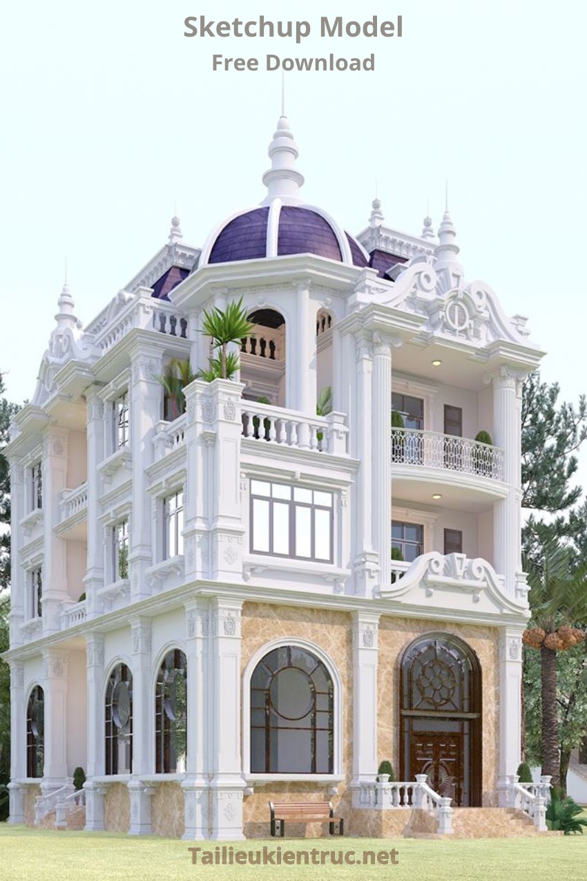 25. Phối cảnh SKetchup biệt thự 3 tầng phong cách tân cổ điển tác giả Linh Phan