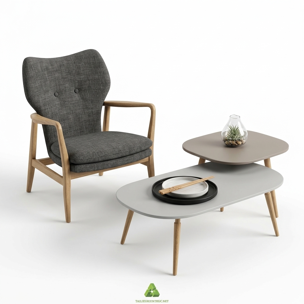 29. Sketchup model bàn trà và ghế thư giãn