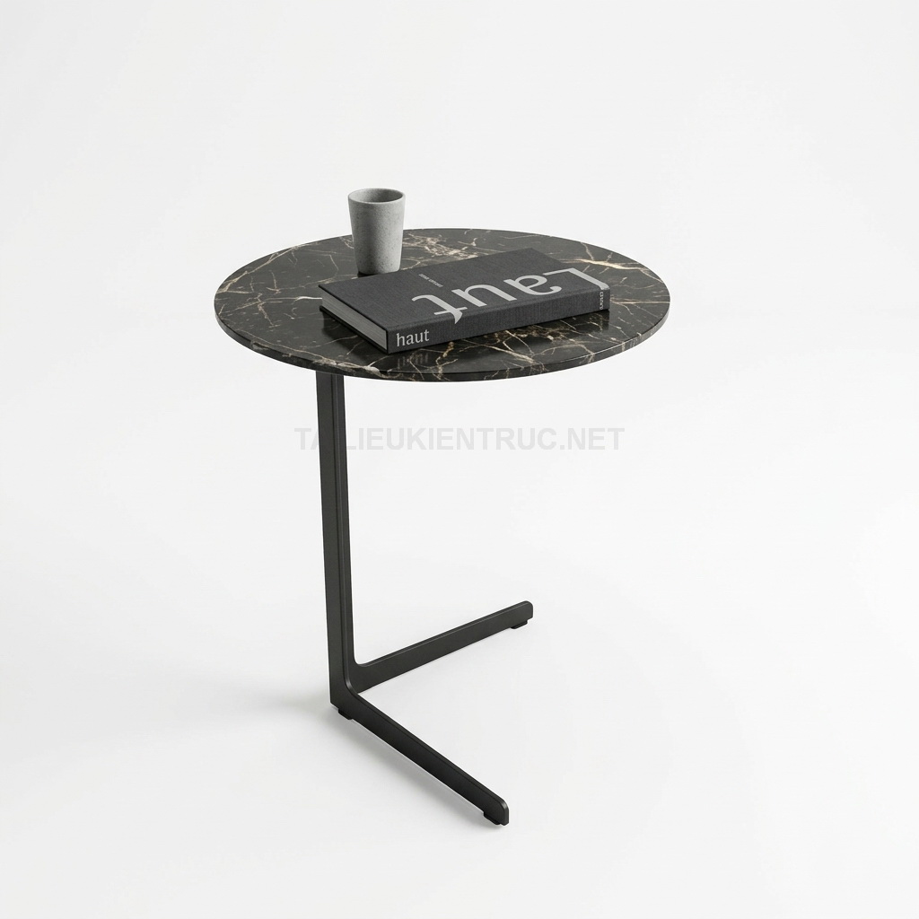 20. Sketchup model bàn cạnh tròn mặt đá chân thép