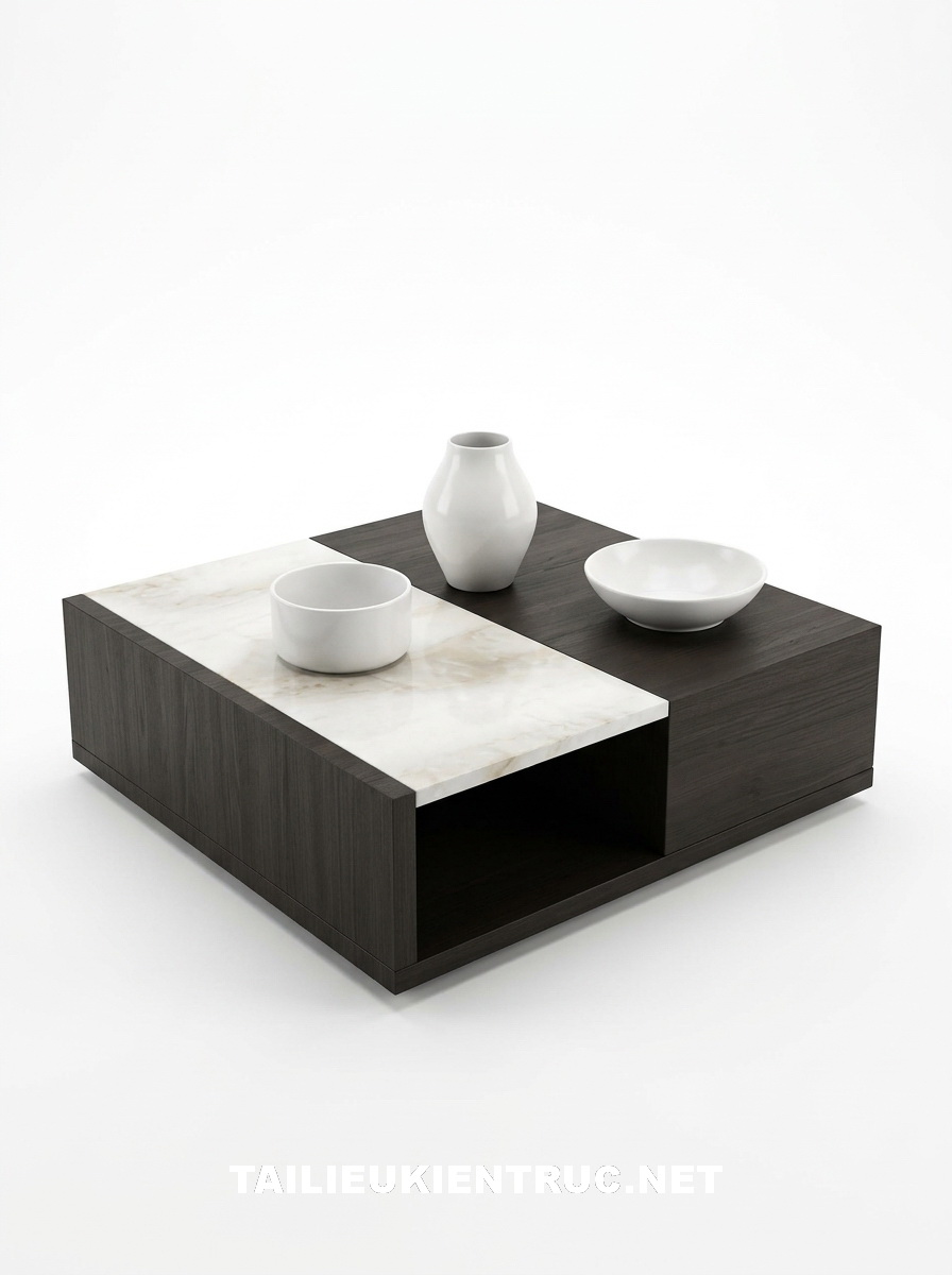 43. Sketchup model bàn trà gỗ đá hình vuông