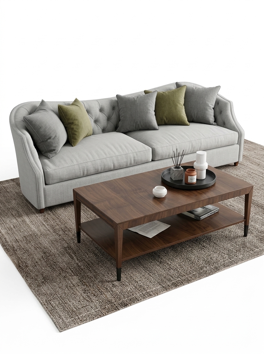 331. Model SketchUp phòng khách Sofa nỉ và Bàn trà gỗ 2 tầng