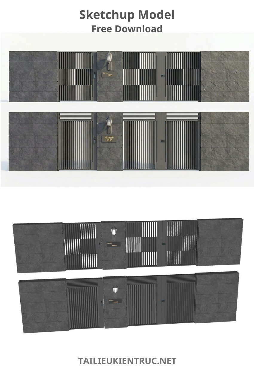 109. Model SketchUp Cổng tường rào hiện đại miễn phí