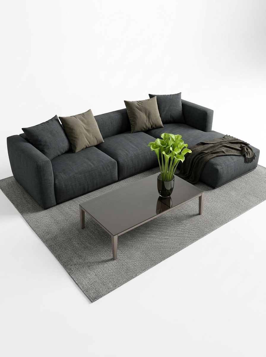 334. Combo phòng khách tối giản Sofa góc nỉ và bàn trà hiện đại file sketchup