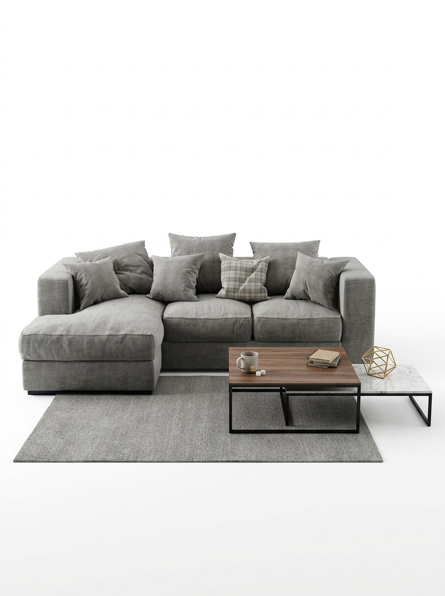 336. Bộ Sofa chữ L hiện đại kèm bàn trà đôi gỗ và đá Model SketchUp Full