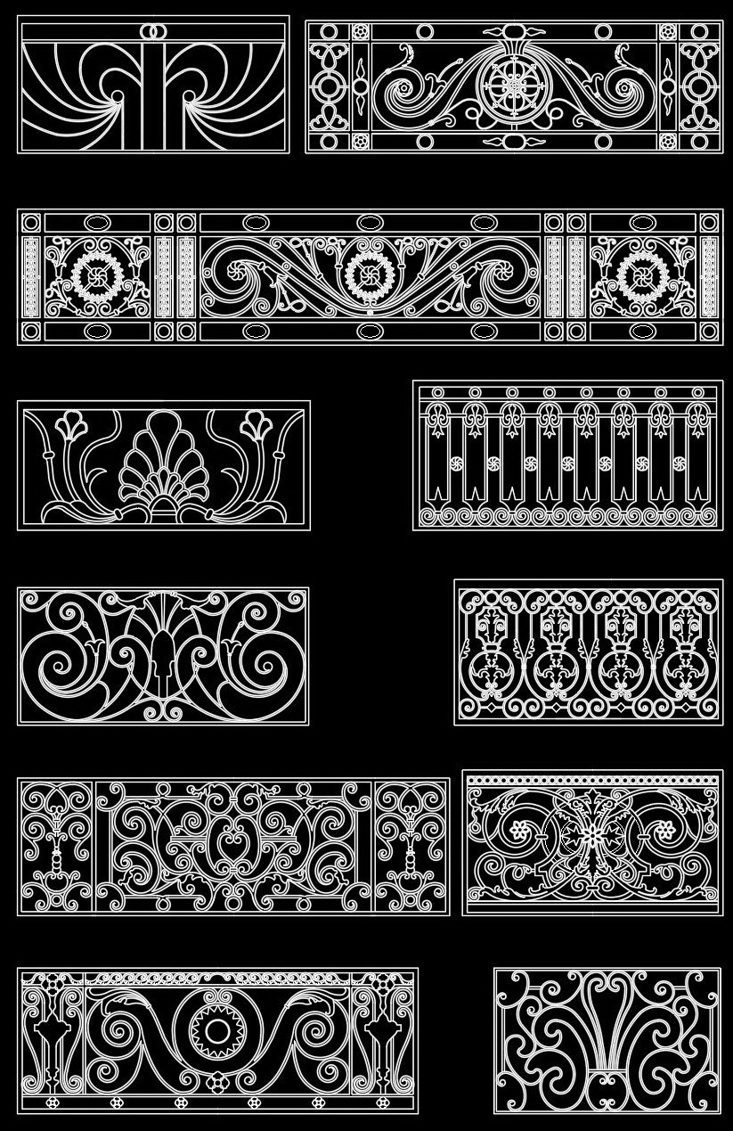 14. Bản vẽ Autocad lan can sắt mỹ thuật