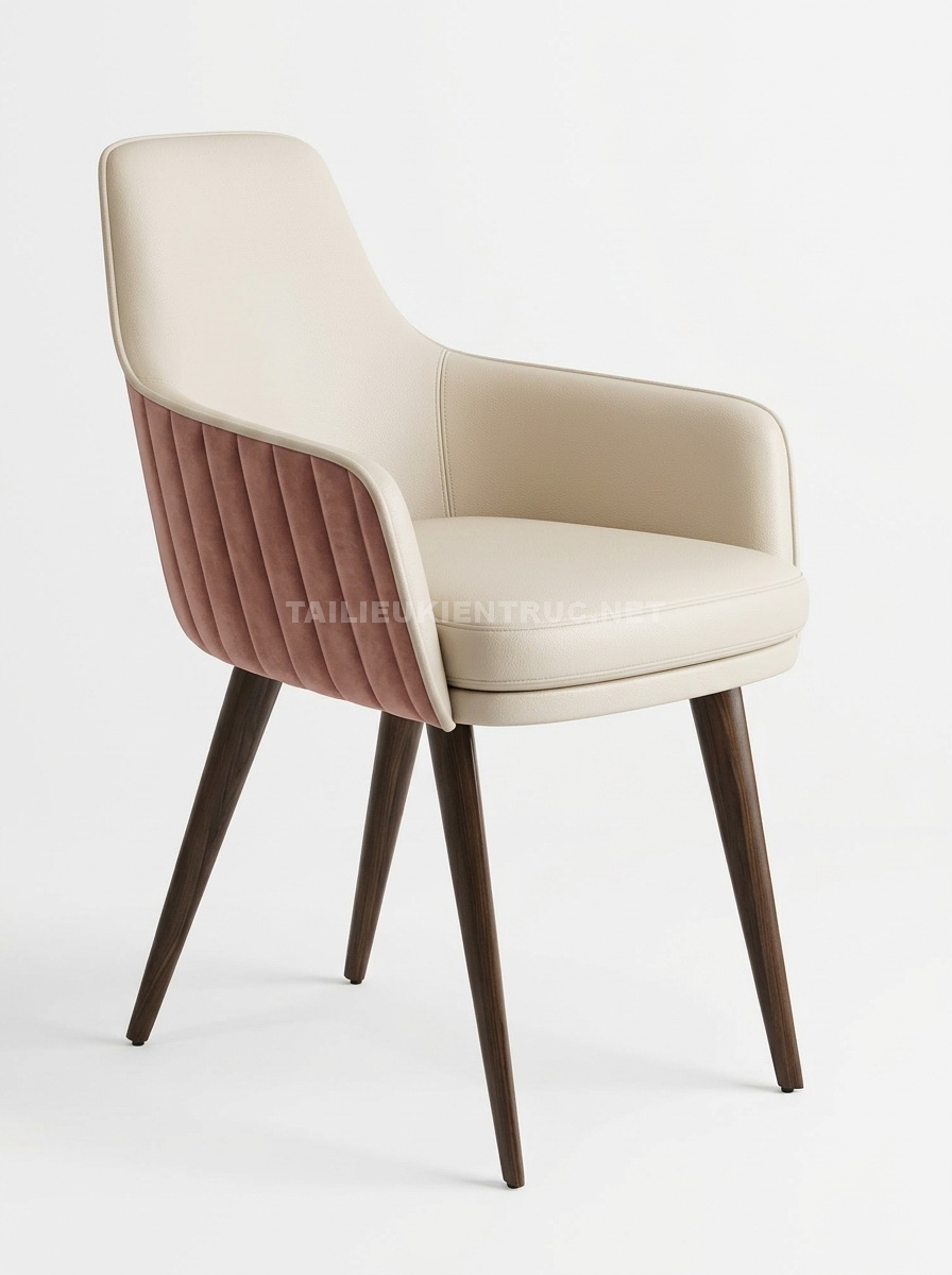 208. Model SketchUp ghế ăn bọc da phối nỉ gân hiện đại