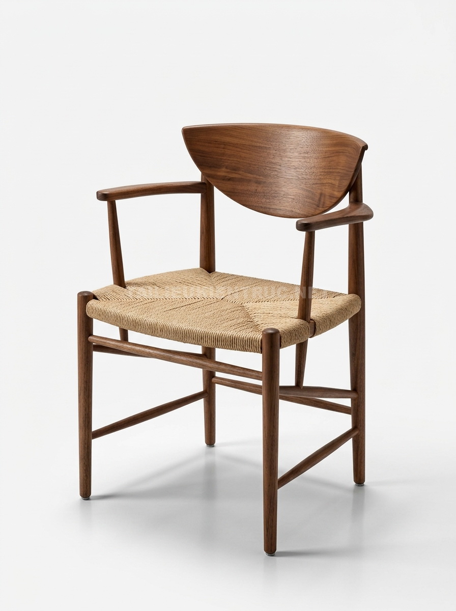 213. Model skechup Ghế gỗ tựa cong mặt đan mây phong cách Vintage