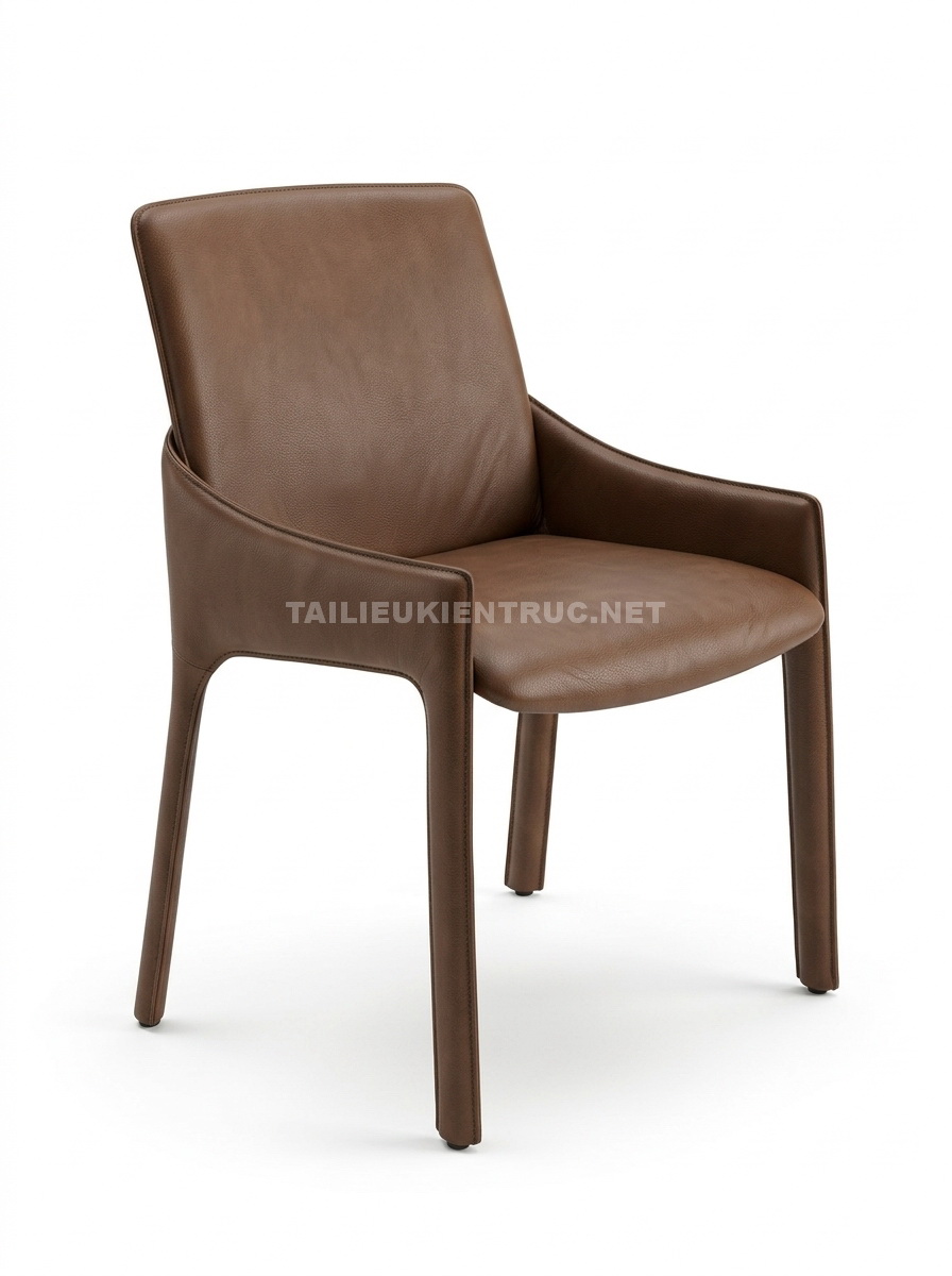224. Model sketchup Ghế ăn bọc da nâu phong cách tối giản