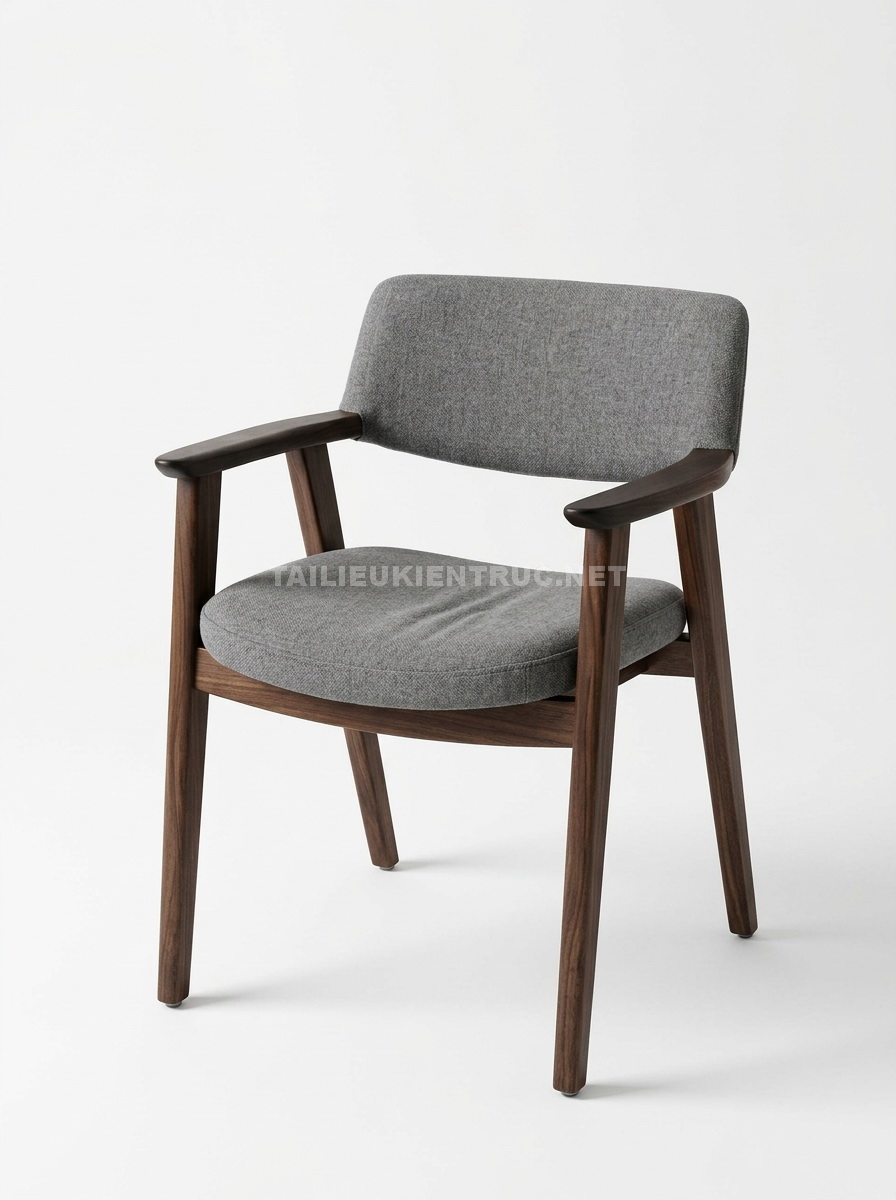 234. Model sketchup Ghế armchair gỗ bọc nệm xám hiện đại