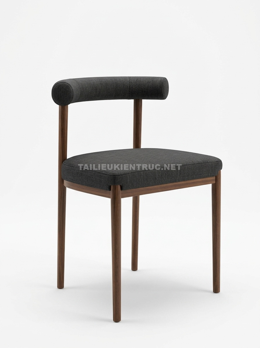 235. Model sketchup Ghế gỗ bọc nỉ tựa lưng ống tròn độc đáo