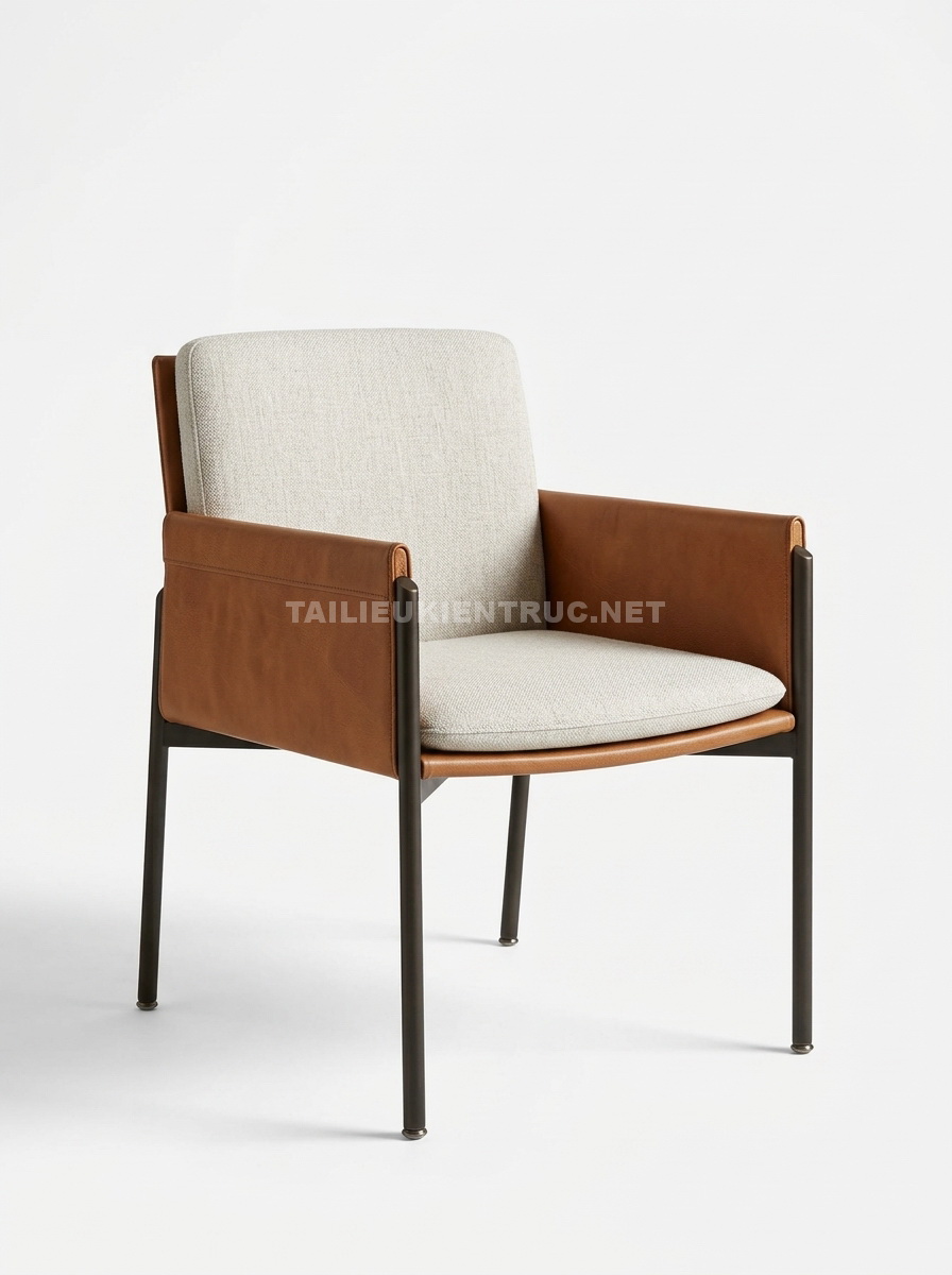 236. Model sketchup Ghế ăn bọc nỉ phối da tay vịn thấp