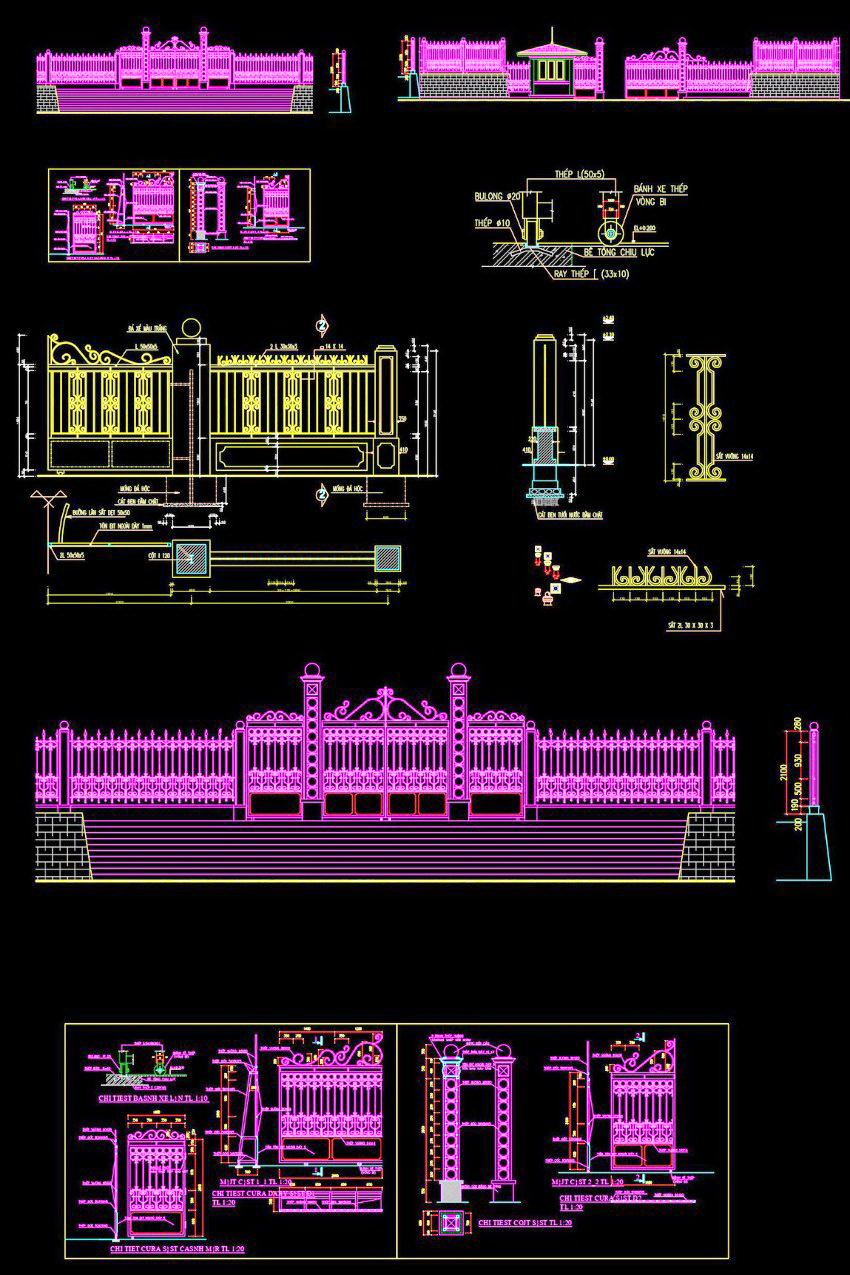 13. Bản vẽ autocad cổng tường rào hoa sắt miễn phí
