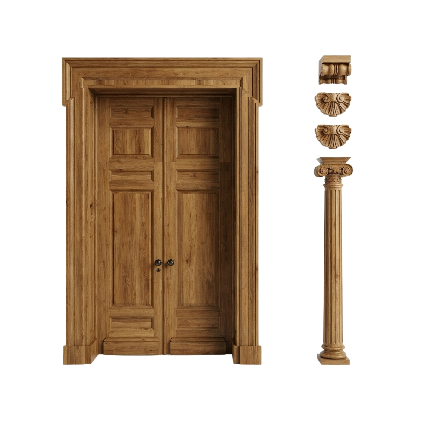 171. Thư Viện Model Sketchup Cửa Gỗ Tân Cổ Điển Kèm Chi Tiết Đầu Cột Hoa Văn Tỉ Lệ Chuẩn