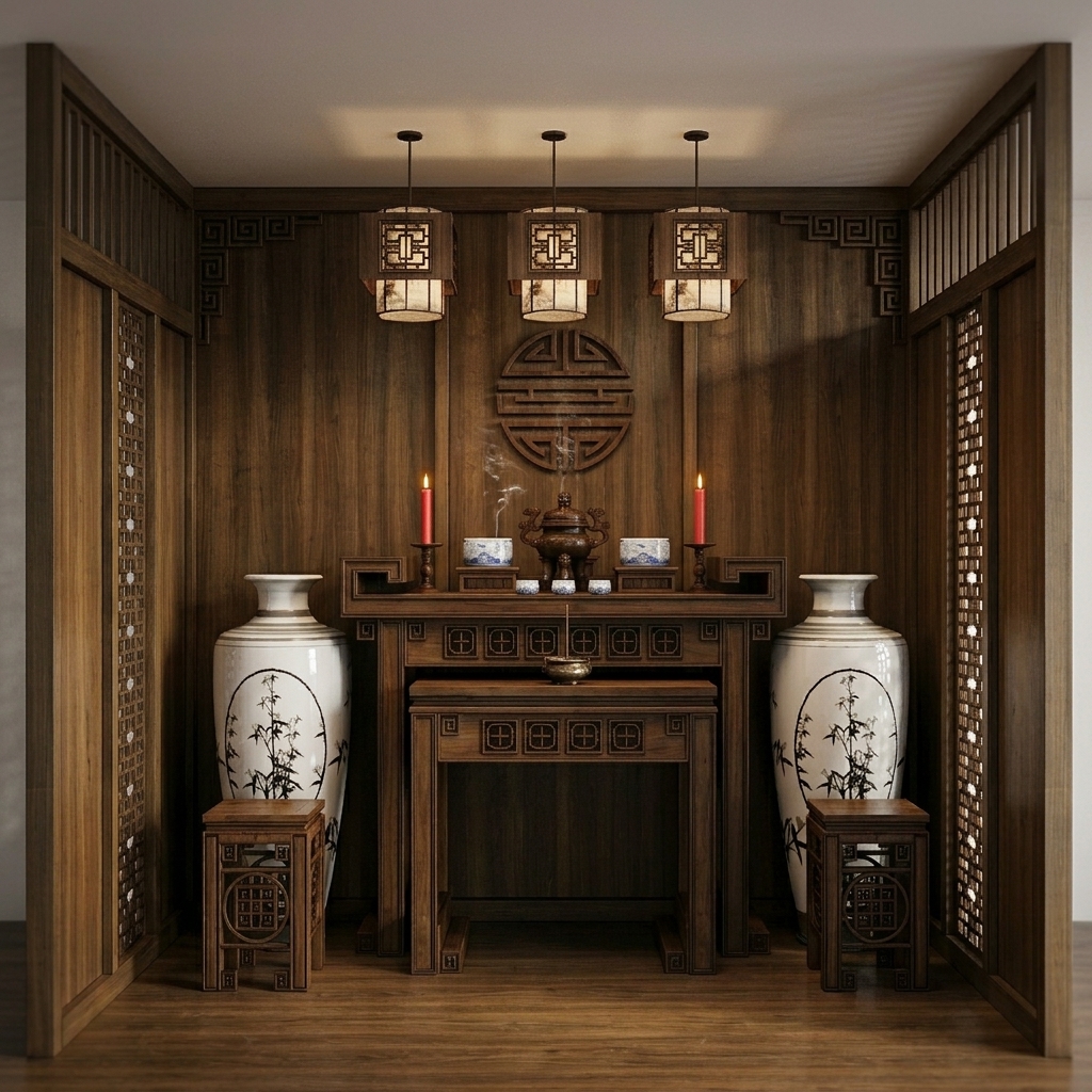 62. Download Free Full Scene Model SketchUp Không gian phòng thờ sang trọng