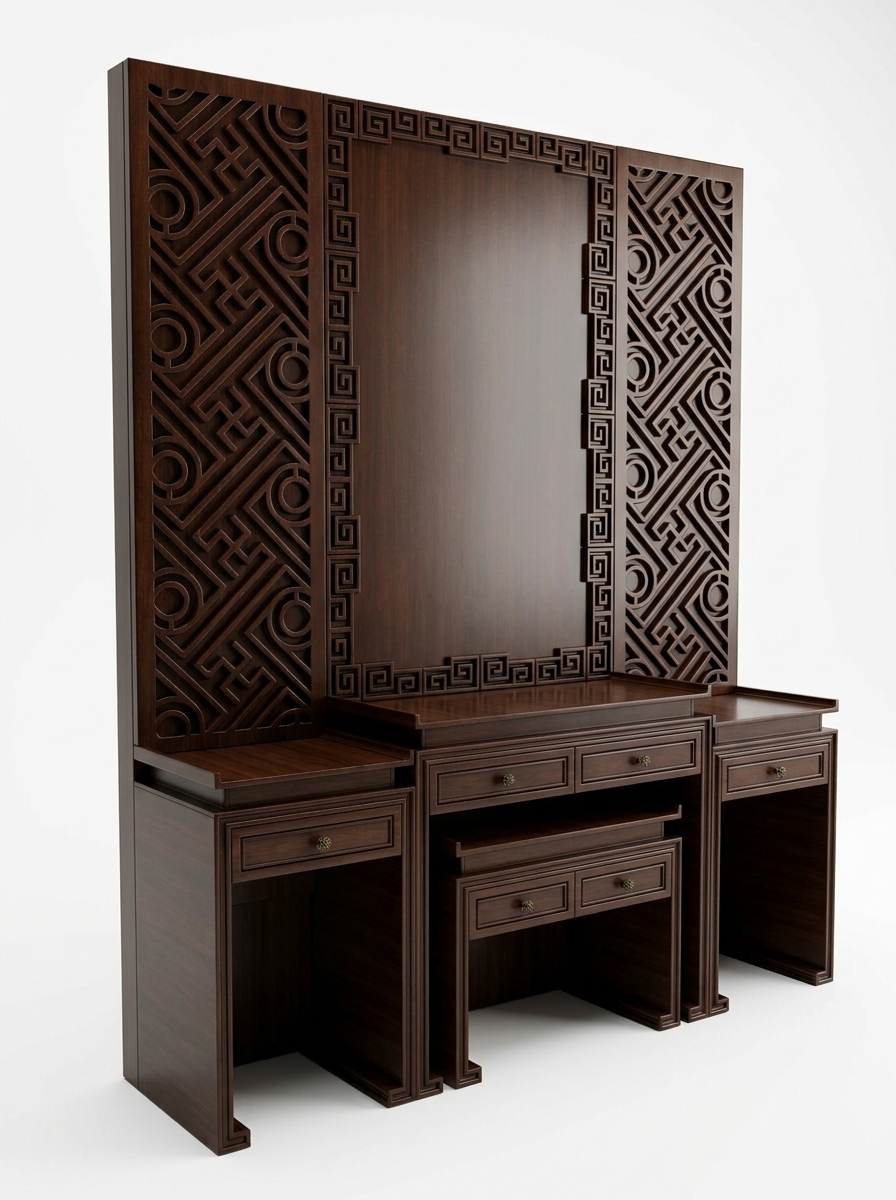 64. Download Free Model SketchUp Vách trang trí phòng thờ chạm khắc hoa văn vạn tự