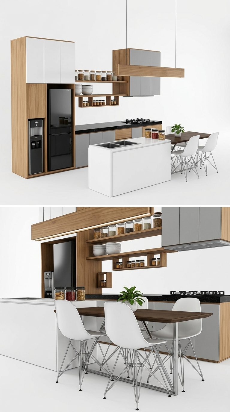 15. Thư viện Sketchup tủ bếp tối giản cho không gian nhỏ