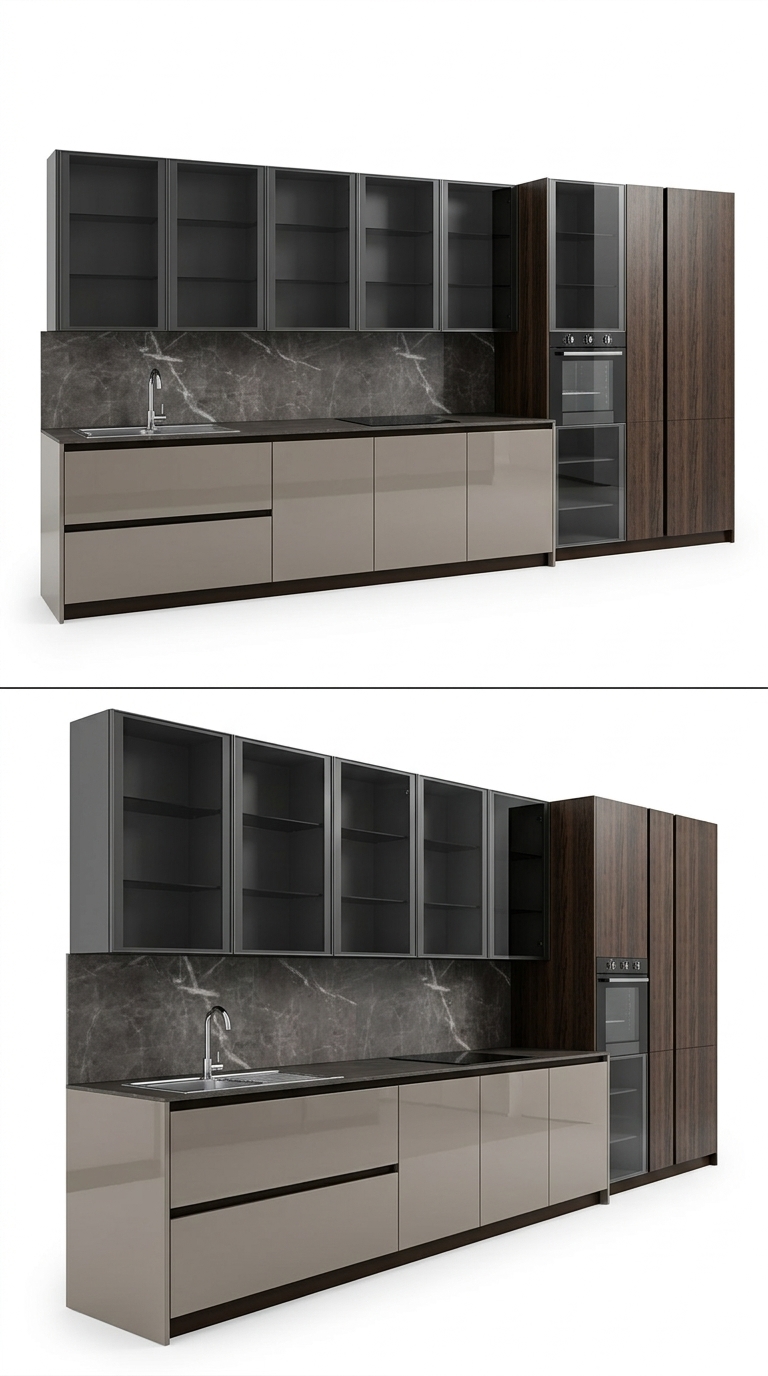 18. File Sketchup tủ bếp kịch trần gỗ Walnut sang trọng