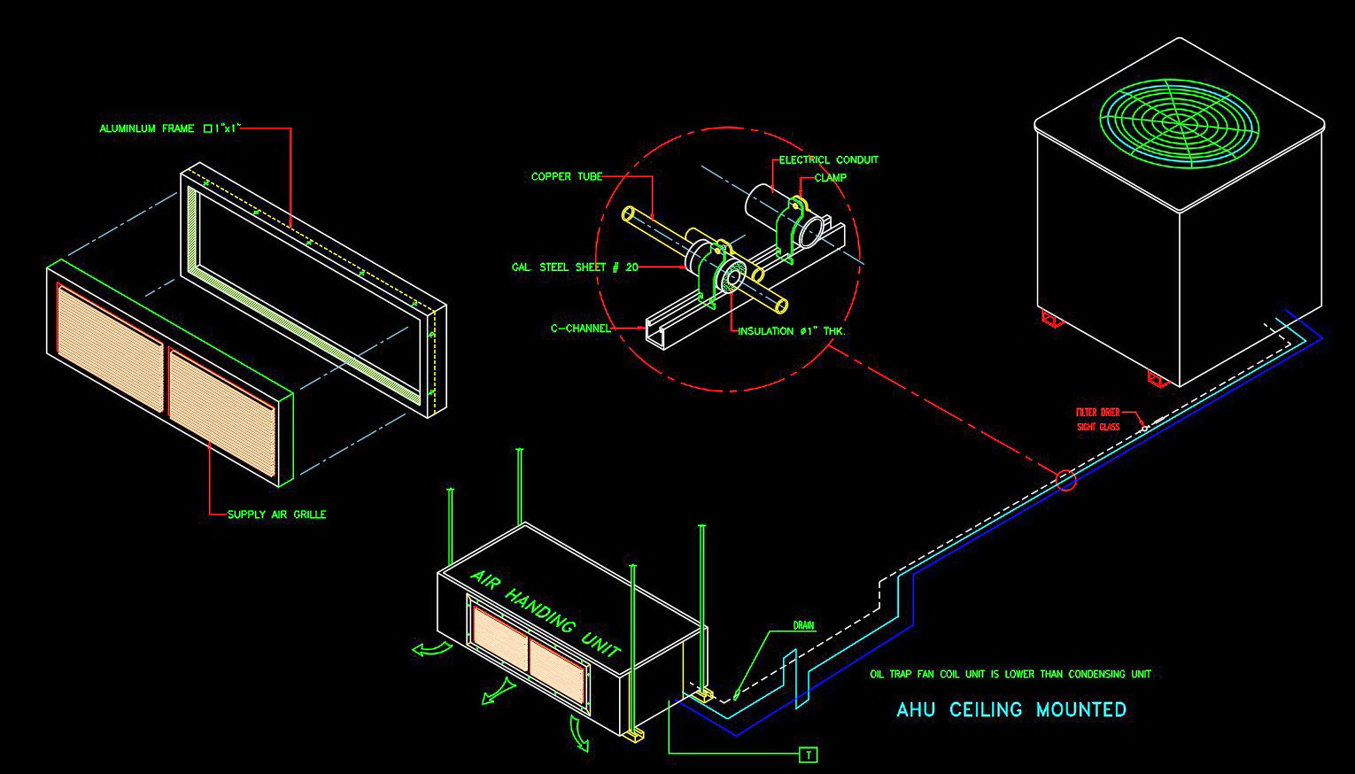 8. Bản vẽ chi tiết lắp đặt máy điều hoà AHU